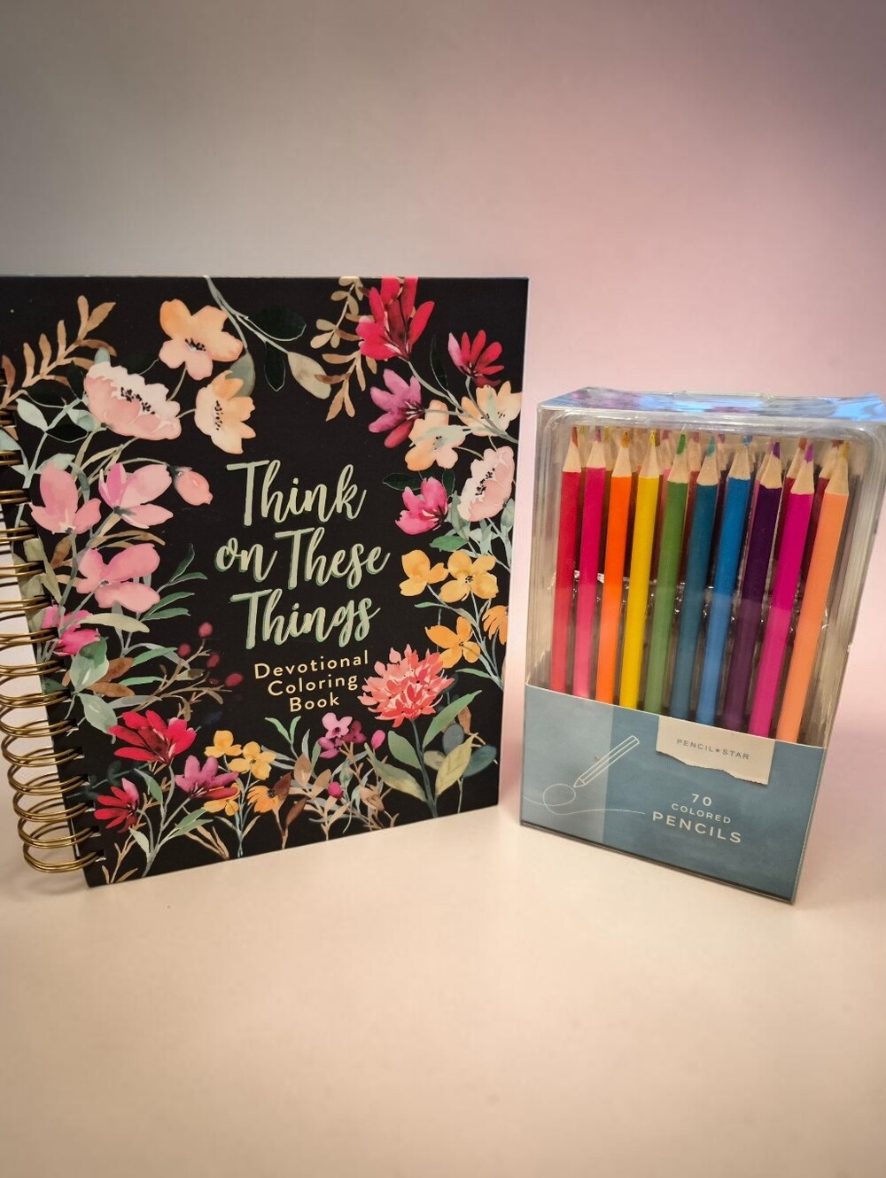 Devotional Adult Coloring Book with Colored Pencil Set Of 70